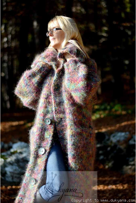 Chunky mohair cardigan in mixed colours/CA95